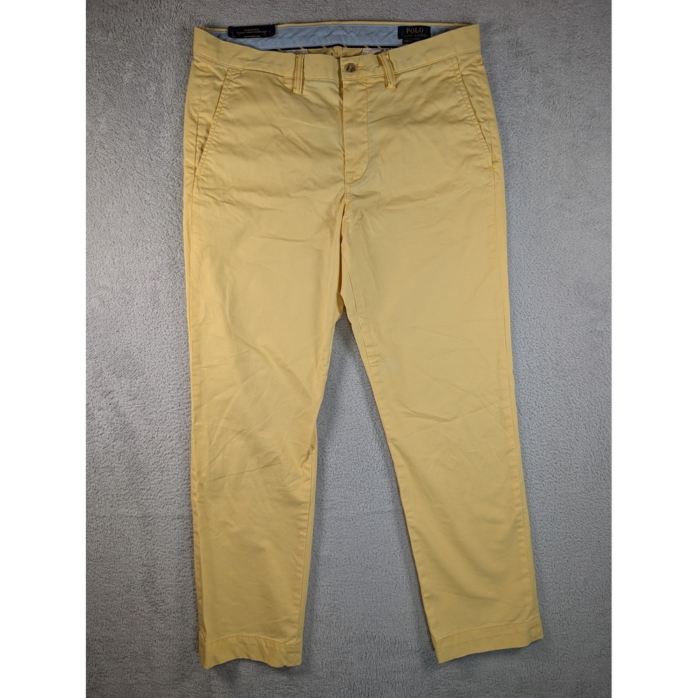 Polo Ralph Lauren Mens Yellow Stretch Straight Fit Chino Pants 34x30 Pony Logo